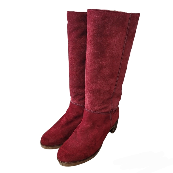 Vintage wine red suede boots with sherpa lining size 8 - Picture 3 of 9